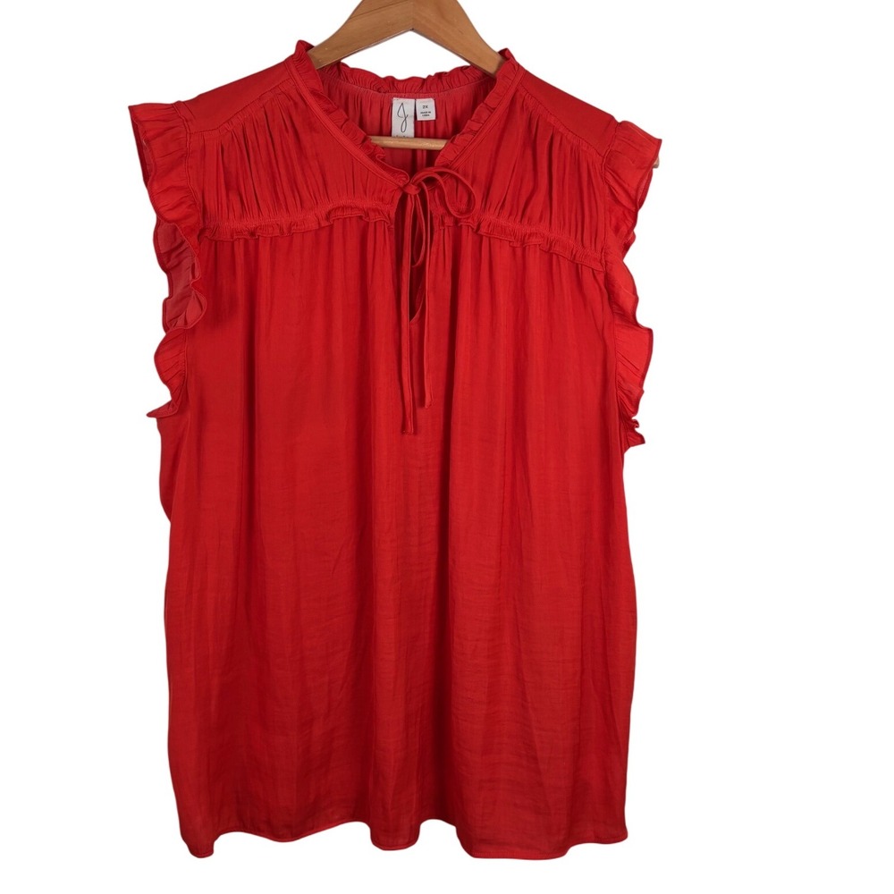 Joie Women's 2X Vermillion Ruffle Sleeveless Tie Neck Blouse Top‎